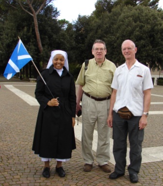 Gerry & Garnet make a Scot of Sr Teresa.